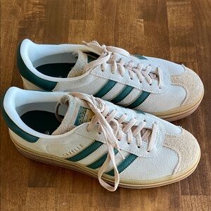adidas Men's Gazelle Sneakers in Cream with Green Stripes